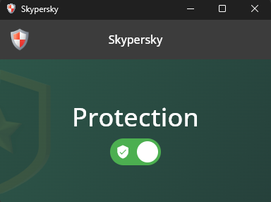 Skypersky desktop app showing Protection enabled